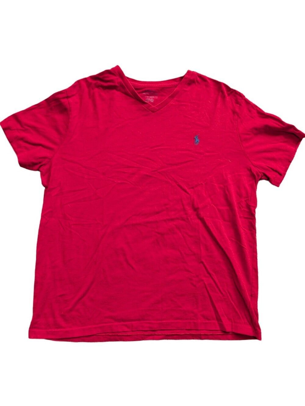 Polo Ralph Lauren Red Blue Pony V-Neck Cotton Short Sleeve Tee Size Large